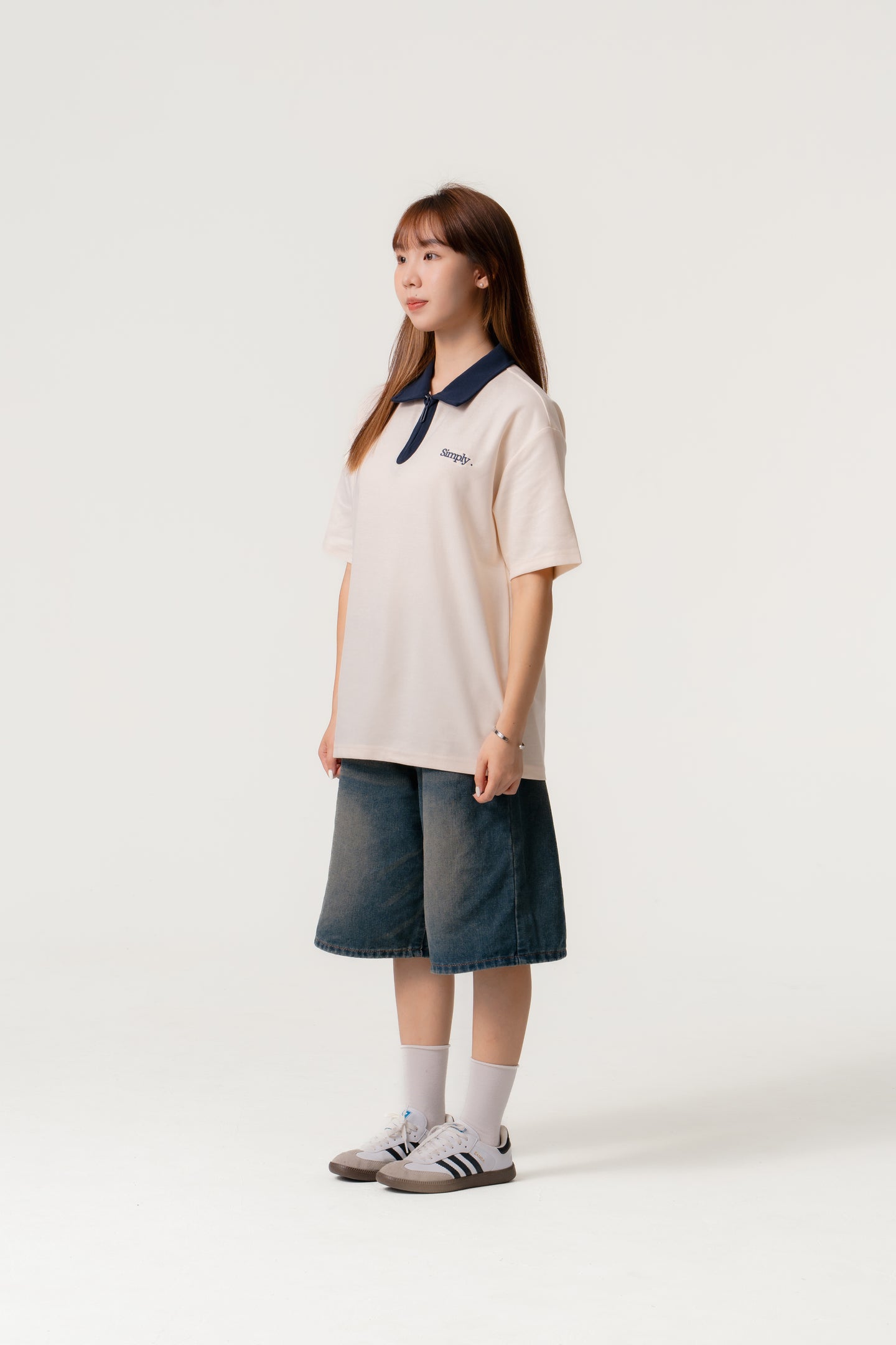 Simply . Unisex Zipper Polo (Cream) - Simply